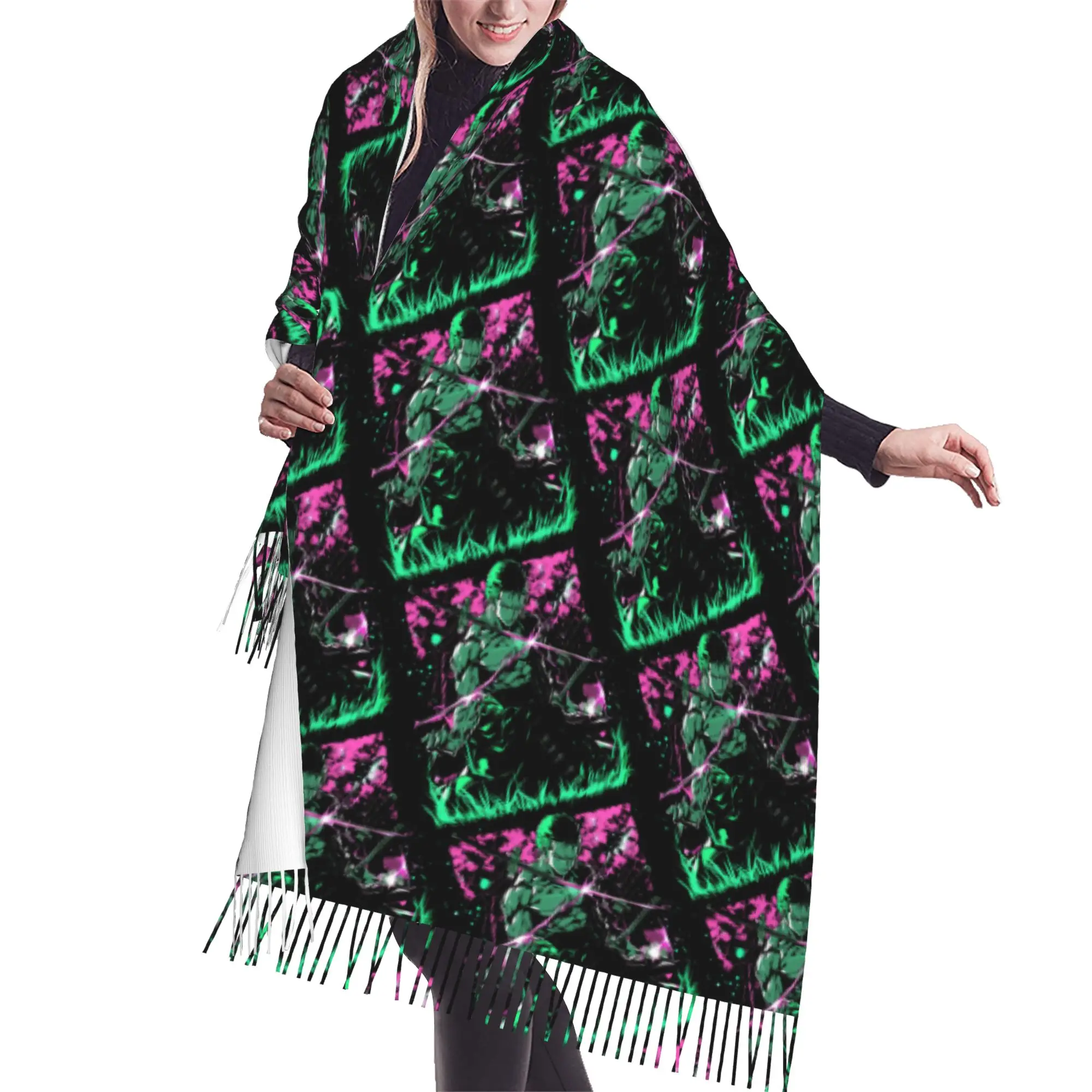 Custom Zoro O-One P-Piece Anime Scarf Wrap for Women Long Winter Warm Tassel Shawl Unisex  Scarves