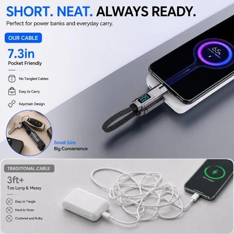 4 in 1 Key Chain Digital Display Four-in-one PD Fast Charging Cable, Suitable for Apple and Huawei Type-C 5A Mobile Phone Data C
