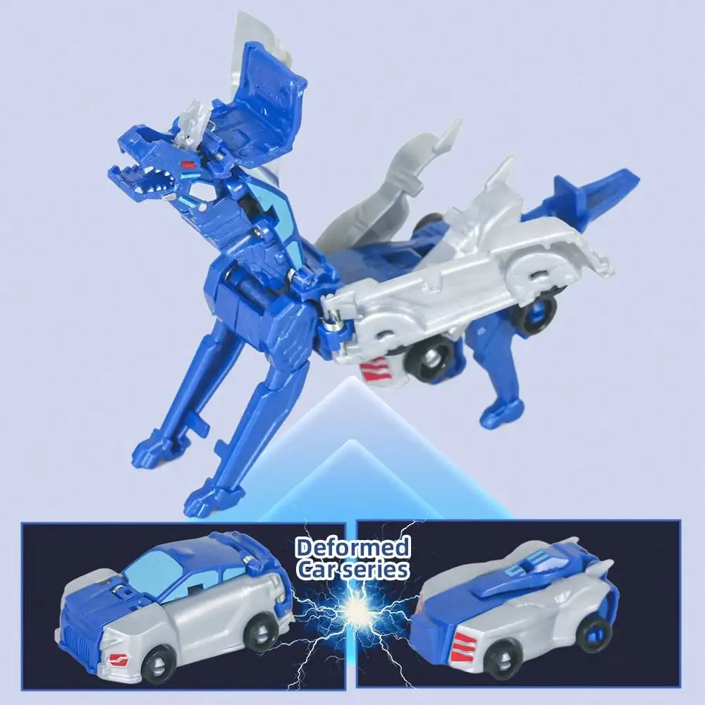 

Magnetic Dino Car, Collide to Fuse into Flying Dragon, Blue Gold Gift for Kids Birthday Christmas
