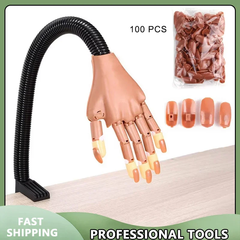 

100pcs Manicure Practice Hand Set with Acrylic Nail Tips for Beginners Fake Nails Training Equipment Nail Art