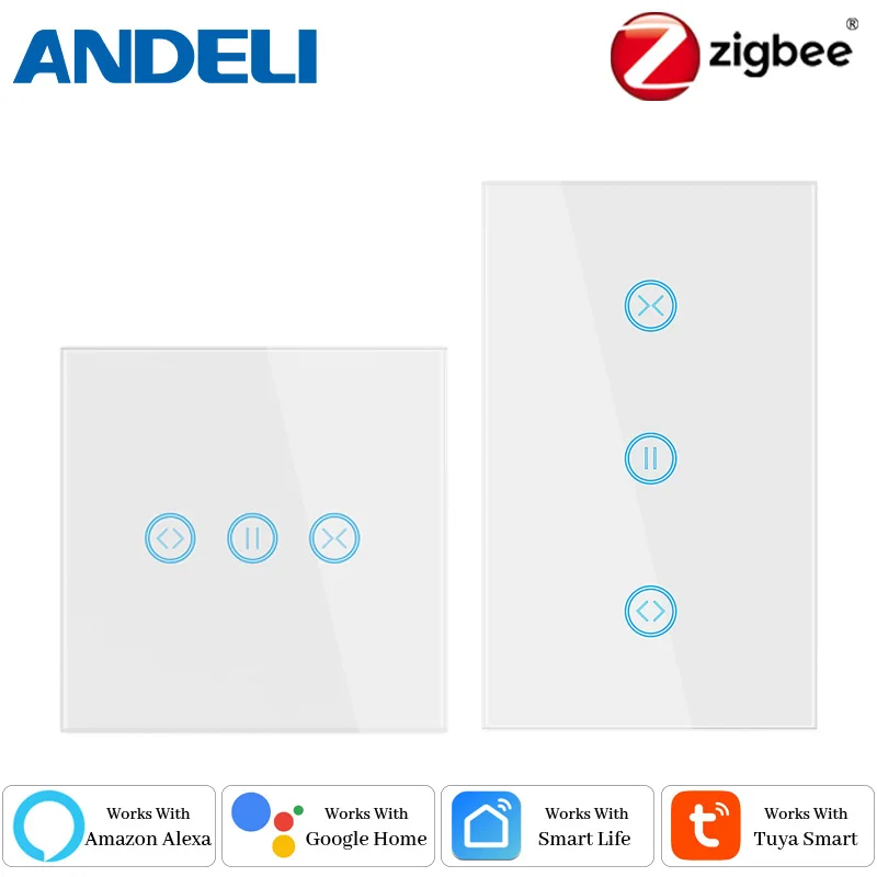 

Умный переключатель штор Zigbee Touch Design для моторизованных штор и рулонных штор работает с приложением Tuya Smart Life Alexa Google