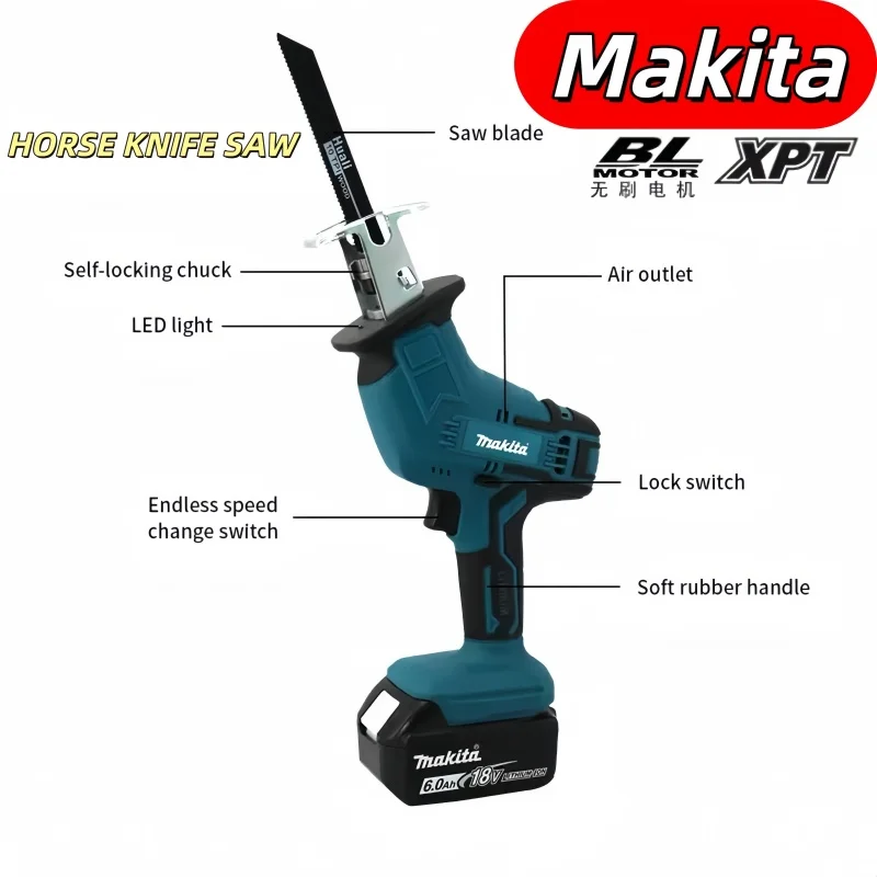 

18V Makita ML-505 Brushless Cordless Reciprocating Saw Portable Electric Power Tool for Wood Metal Pipe Cutting Chain Saw