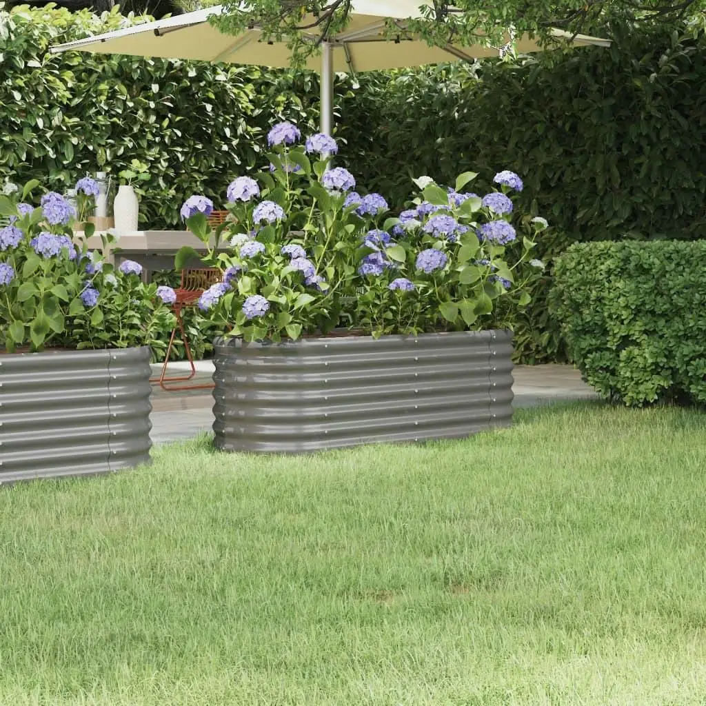 Powder-Coated Steel Garden Raised Bed 114x40x36 cm - Durable Grey Planter for Outdoor Gardening