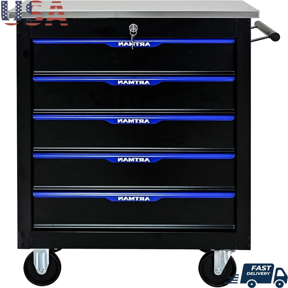 

5 Drawers Tool Chest Trolley Rolling Cabinet with Locking System Mobile Tool Organizer Cart with 4 Wheels Garage Storage