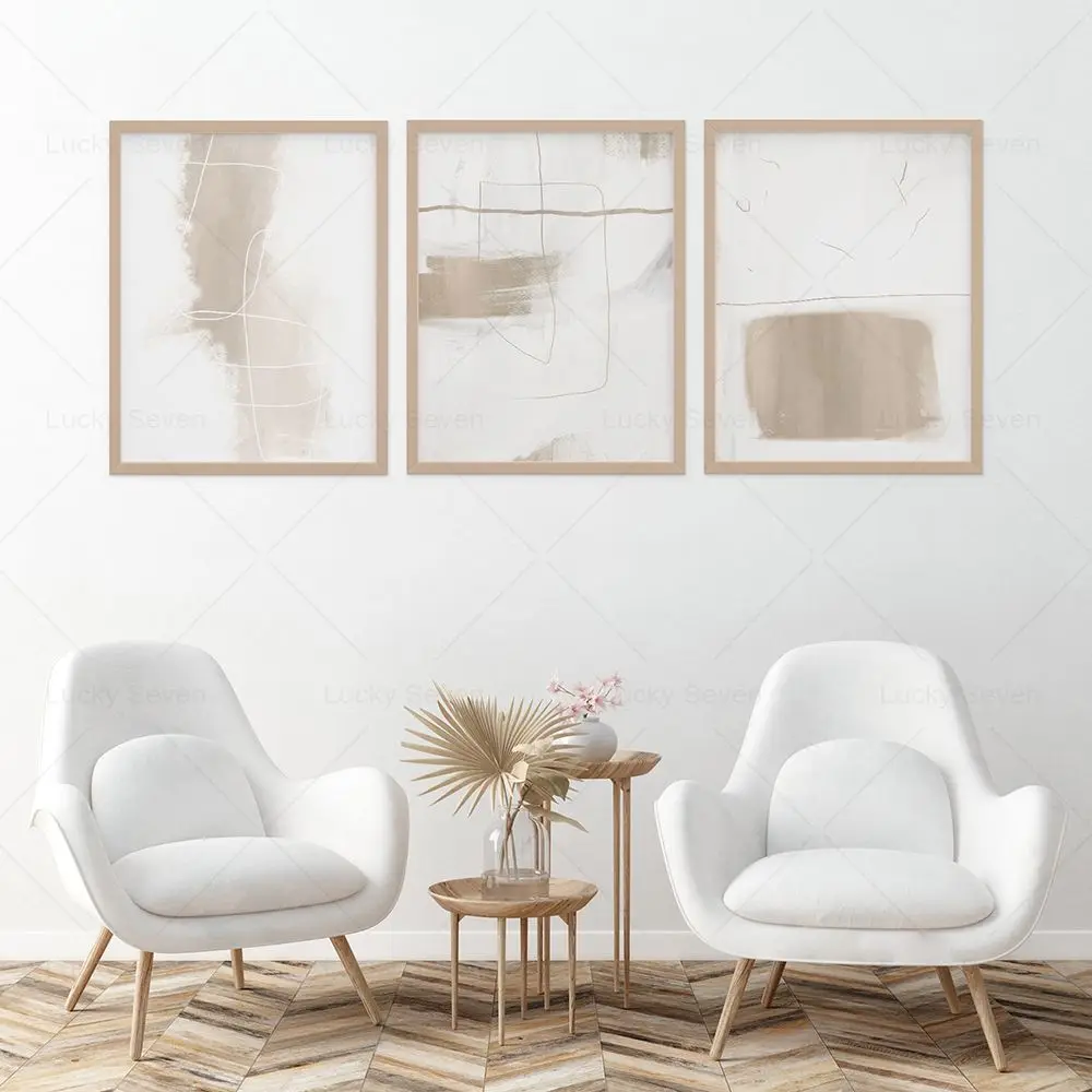 Minimalist Contemporary Modern Line Abstract Print Beige Neutral Brush Stroke Art Poster Gallery Wall Canvas Painting Room Decor