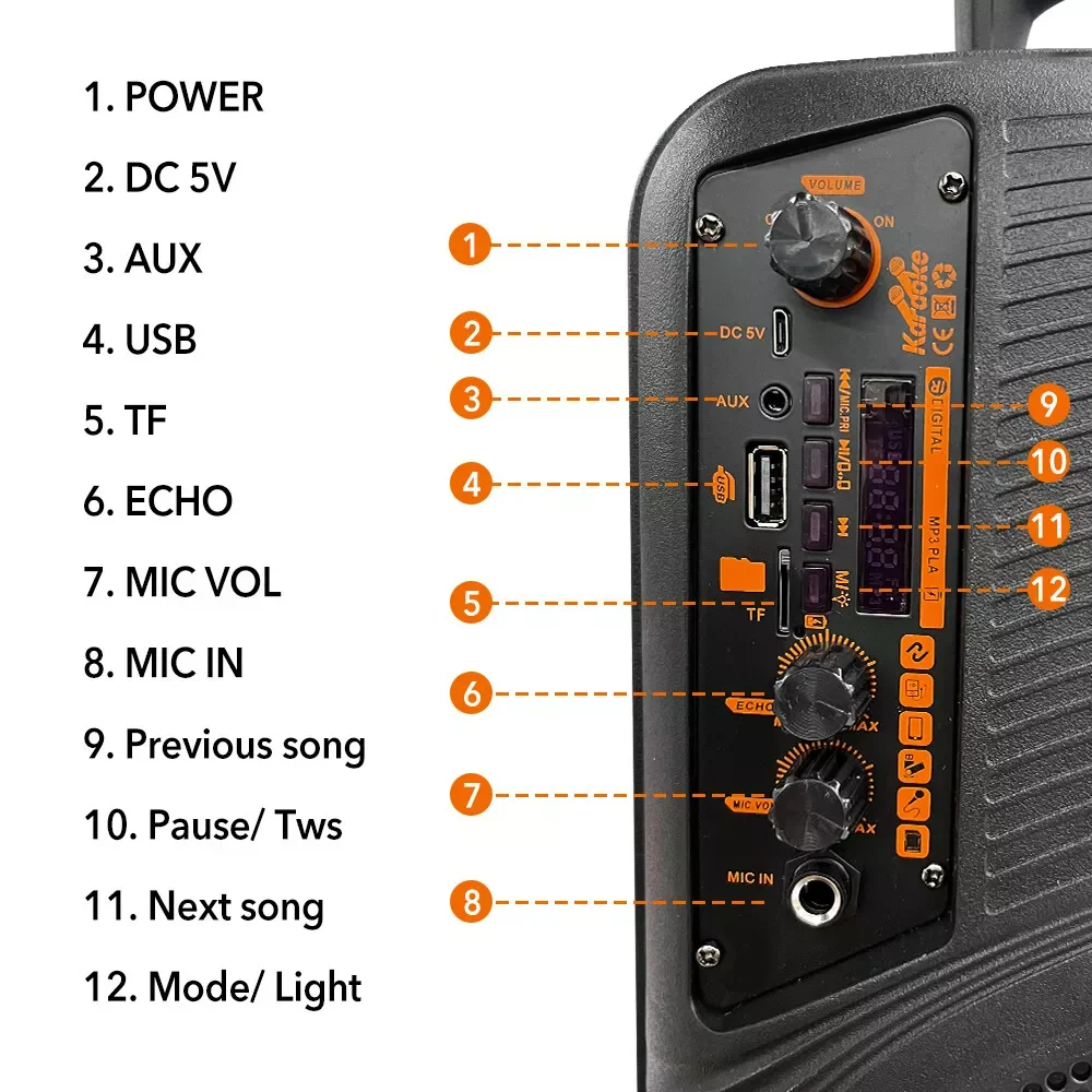 2000 W tragbarer Bluetooth-Lautsprecher, Sub-Woofer, schweres Bass-Soundsystem, Party + Fernbedienung