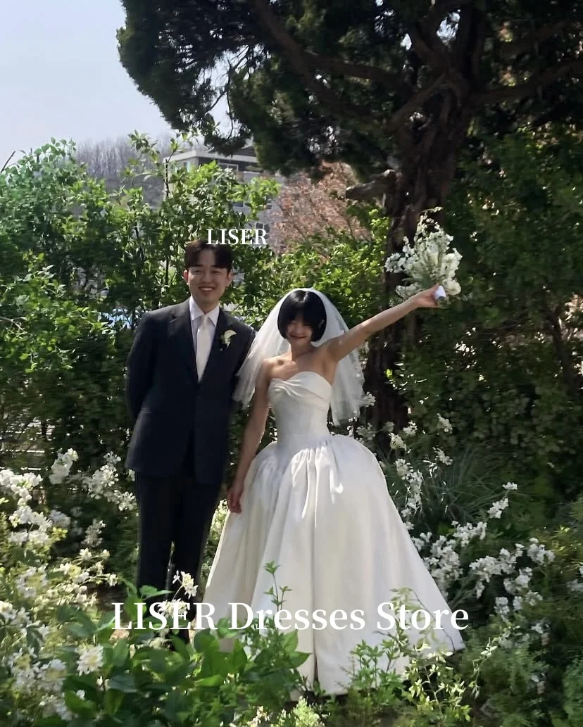 Liser Sweetheart A-Line Korea Wedding Dresses Silk Satin Photo Shoot Sweet 웨딩드레스 Long Bridal Gowns Corset Back Customized