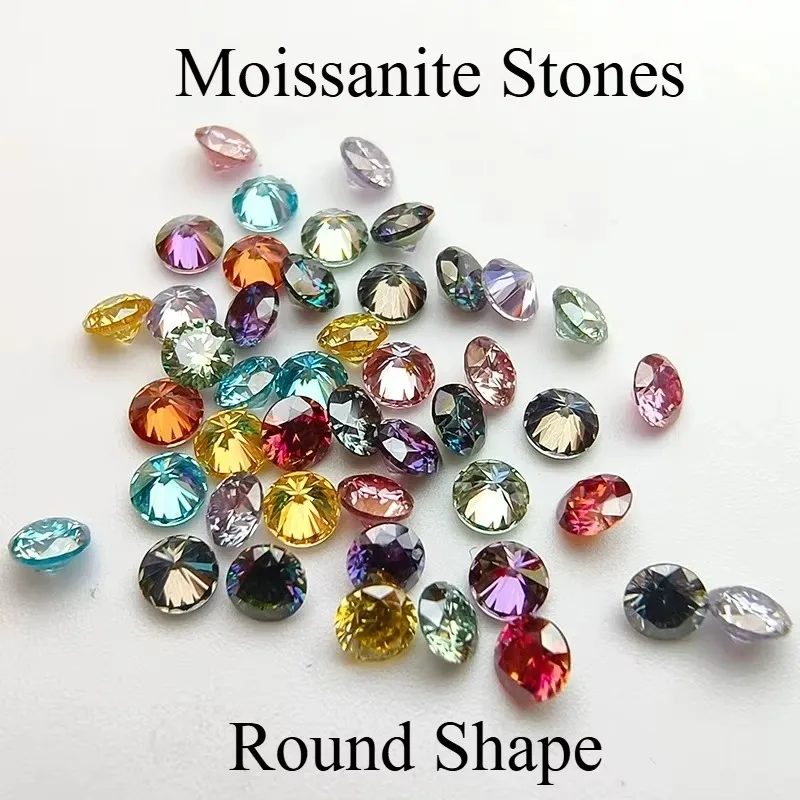 Moissanite Stones Round Shape Multiple Color Small Sizes 3.0-4.5mm Gleaming Gems VVS1 Pass Diamond Tester for Diy Jewelry Making