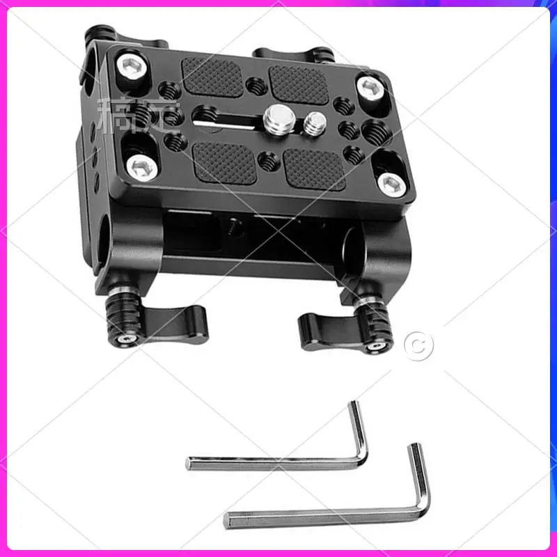 apカメラ取り付けプレート三脚一脚取り付けベースプレート、ロッドサポート-デジタル一眼レフリグケージ用15mmロッドクランプレールブロック付き