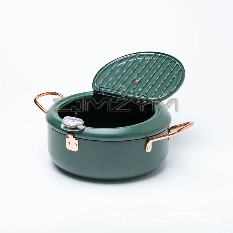 Kitchen Deep Frying Pot Household Adjustable Temp Fryer Pan With Oil Drain Rack Compatible With Induction for French Fries Fish