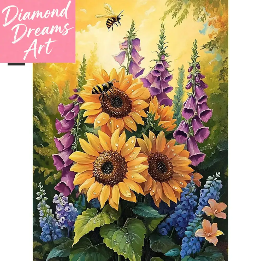 Frameless, Sunflower Bees New Diamond Painting Full Square R
