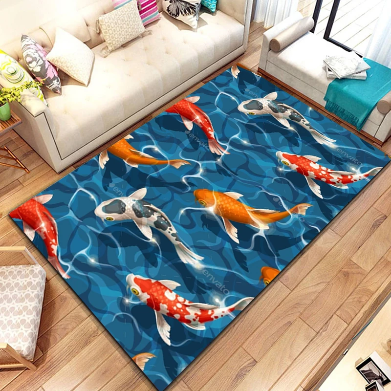 3D Fish Golden Arowana Betta Fish Area Rug,Carpet Rug for Living Room Bedroom Sofa Doormat Decor,Kid Play Non-slip Floor Mat