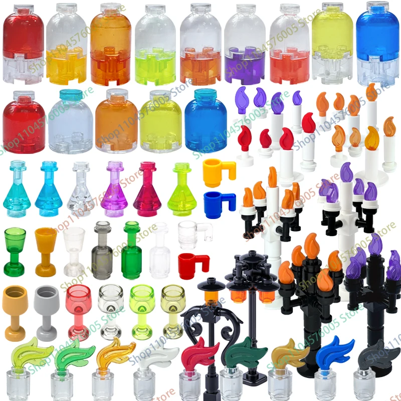 MOC City Scene Building Blocks Mini Accessories Beverage Drift Bottle Color Wine Bottle Reagent Bottle Candle Kit Bricks Toy S09