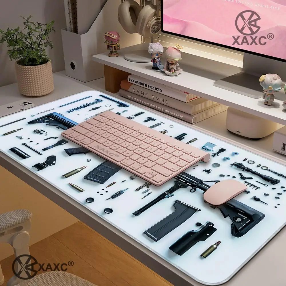 Oval Tactical Gun Design Mouse Pad Large Keyboard Mouse Desk Pad XXL Non-Slip Rubber Gaming Mouse Pad Laptop Mouse Carpet XAXC