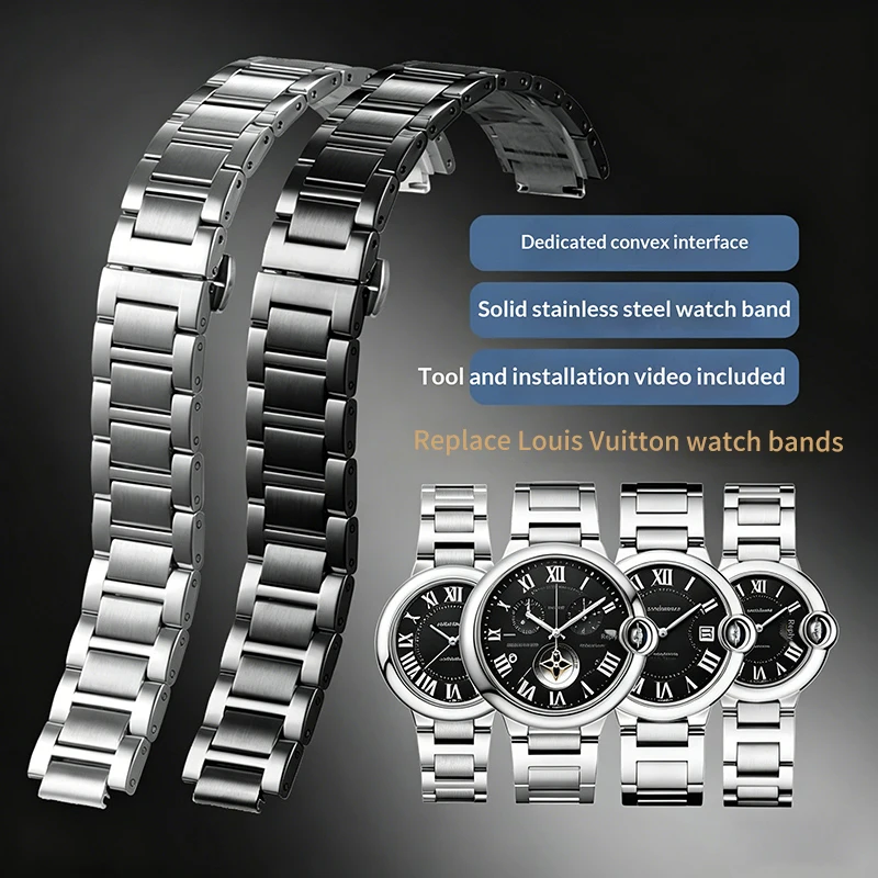 12MM convex stainless steel bracelet for LouisVuitton LV TAMBOUR IN BLACK Cartie-r Blue Balloon Replace Wristbands watch strap