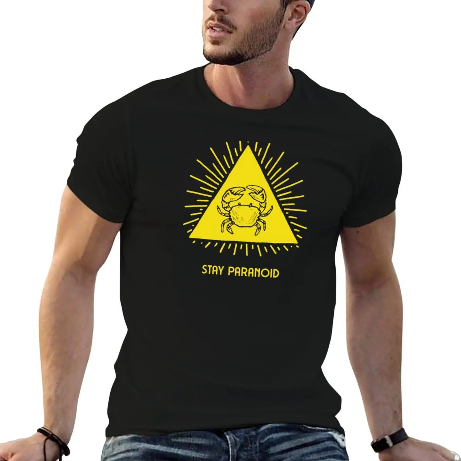 

Stay paranoid crab yellow T-Shirt customizeds graphic shirts vintage anime shirt mens graphic t-shirts