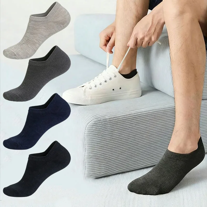 Men's  Crew Socks Low Cut Invisible Socks Pure Cotton Solid Color Casual All Match Boat Socks