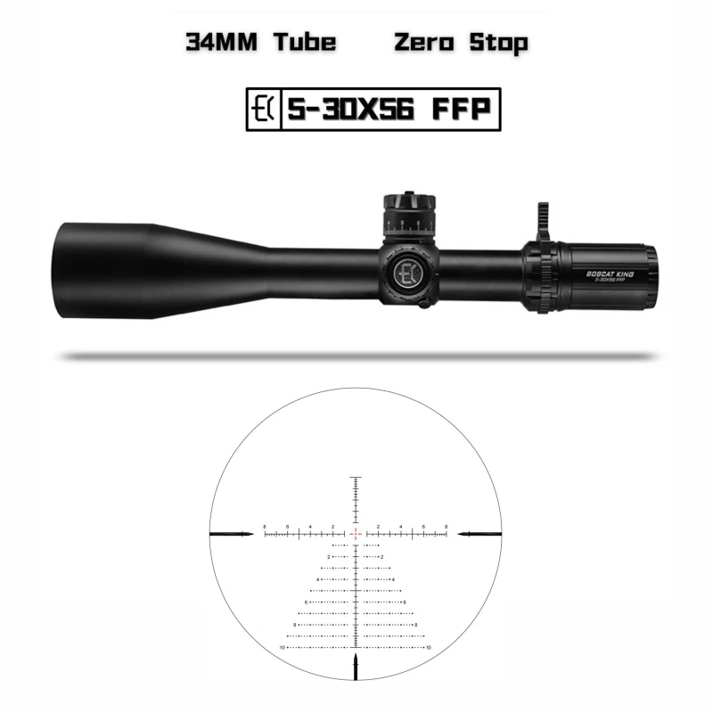 Bobcat King High Quality ED5-30x56 First Focal Plane 34mm Tactical Riflescope with Zero Stop for Long Range Hunting