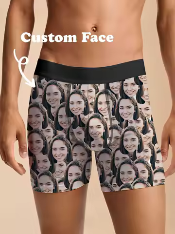 Custom Photo Mens Boxer Briefs Personalized Face Underwear Funny Gift for Boyfriend Husband Anniversary Birthday Valentines