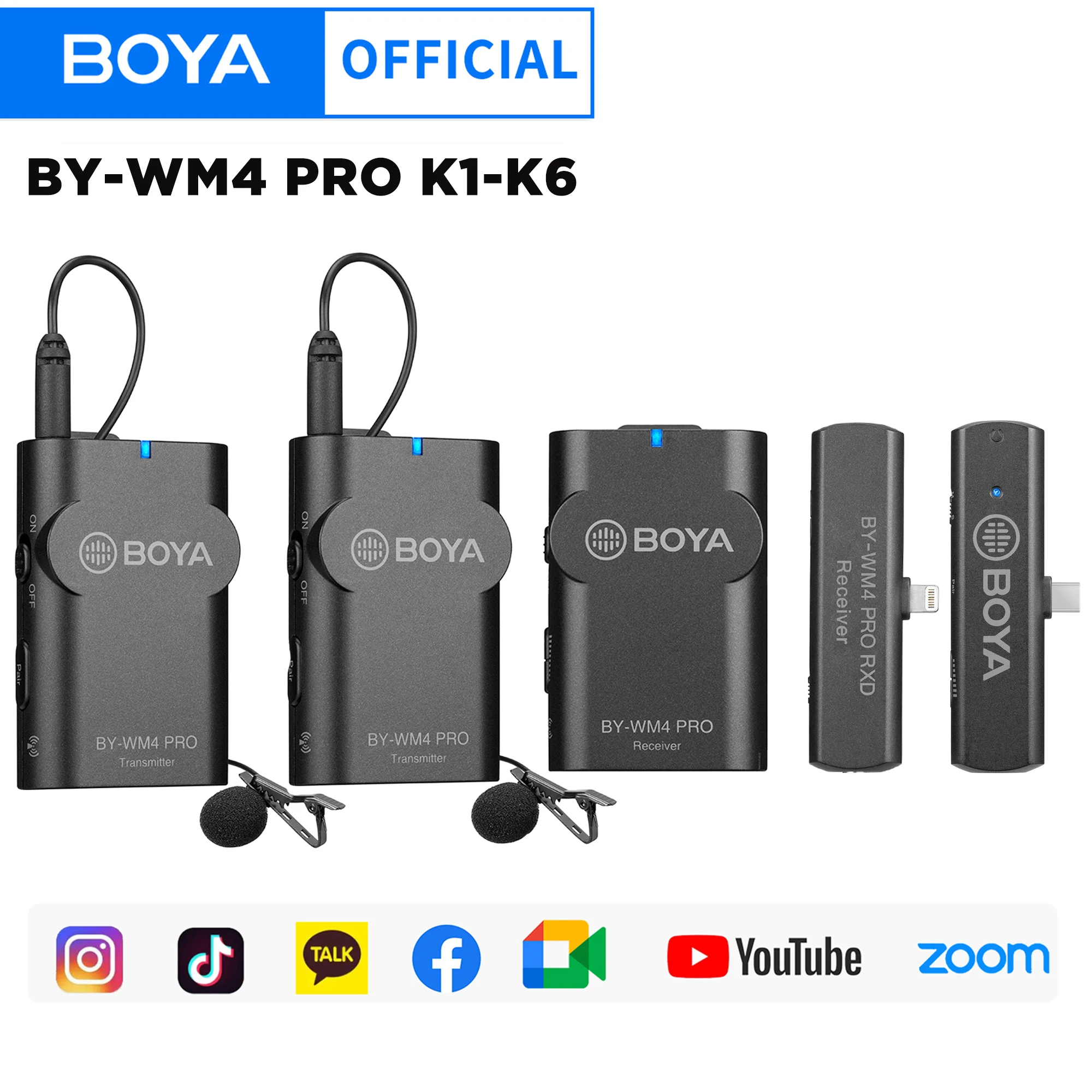 BOYA BY-WM4 PRO 2.4Ghz Wireless Lavalier Lapel Microphone System for iphone Huawei Android Camera PC  interviews Live Streaming