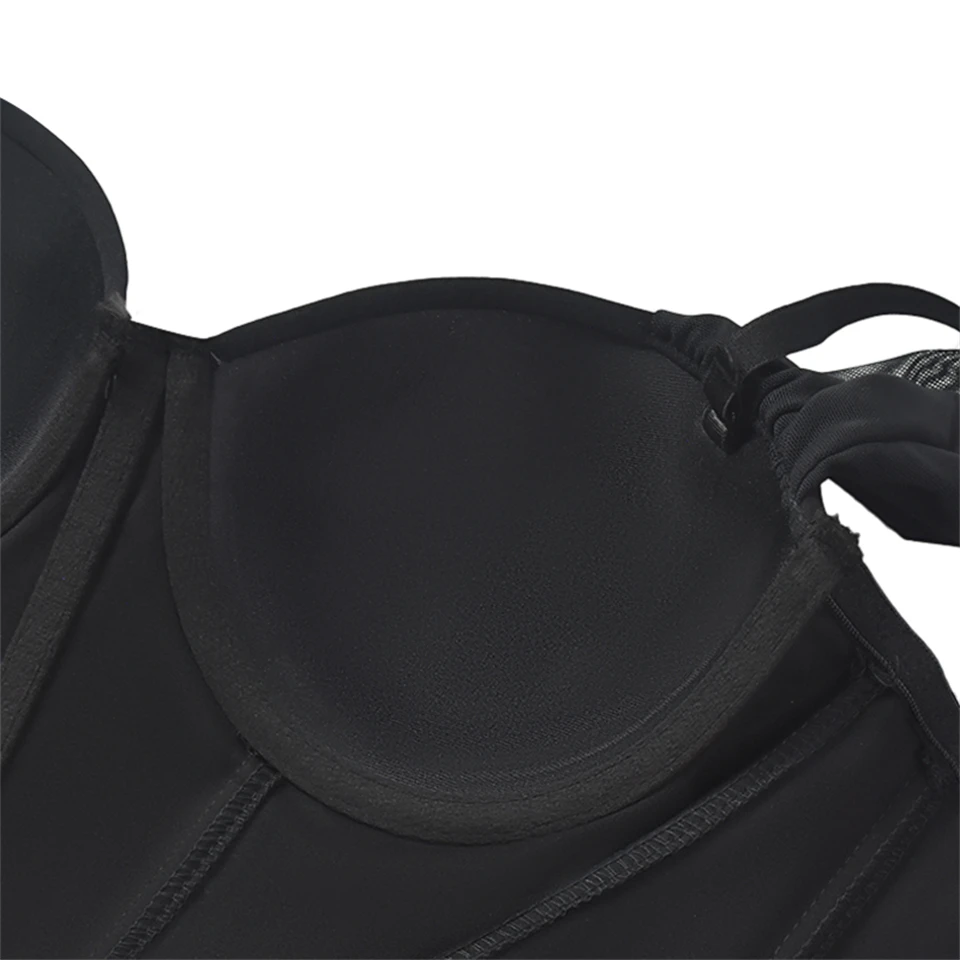Becirzet Damen Schwarzes Korsett, Drahtloser BH, Sexy Off-Shoulder-Top, Vintage-Fischgrätenmuster, Taillenbetonendes Tanktop – Detail 19