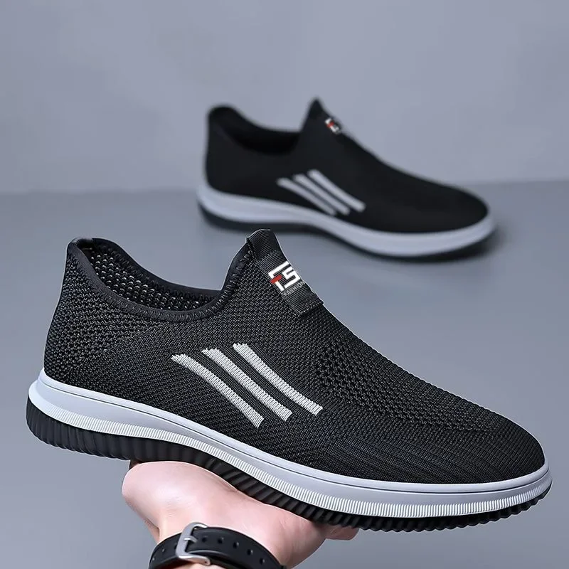 Summer Mesh Breathable Loafers Fashion Casual Men\'s Sneakers Comfortable Walking Shoes Slip-on Thick Bottom Work Shoes 2023 New