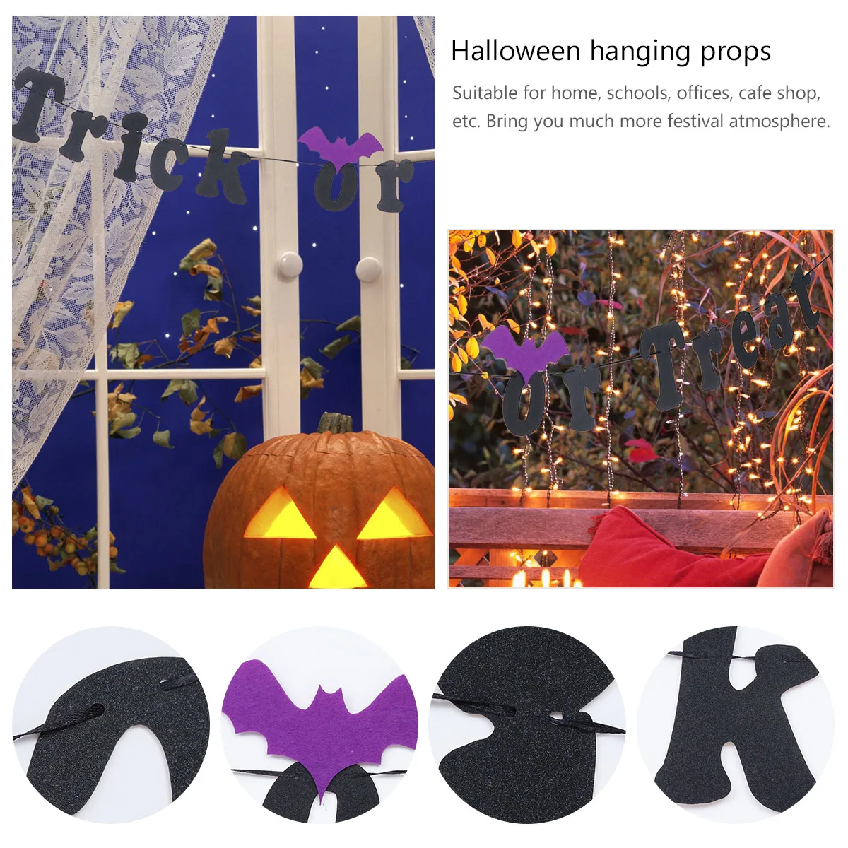 

1Pcs Black Bat Bunting Halloween Horror Decoration Hanging Banner for Party Window Doorway Mantel Indoor Outdoor Festive Decor