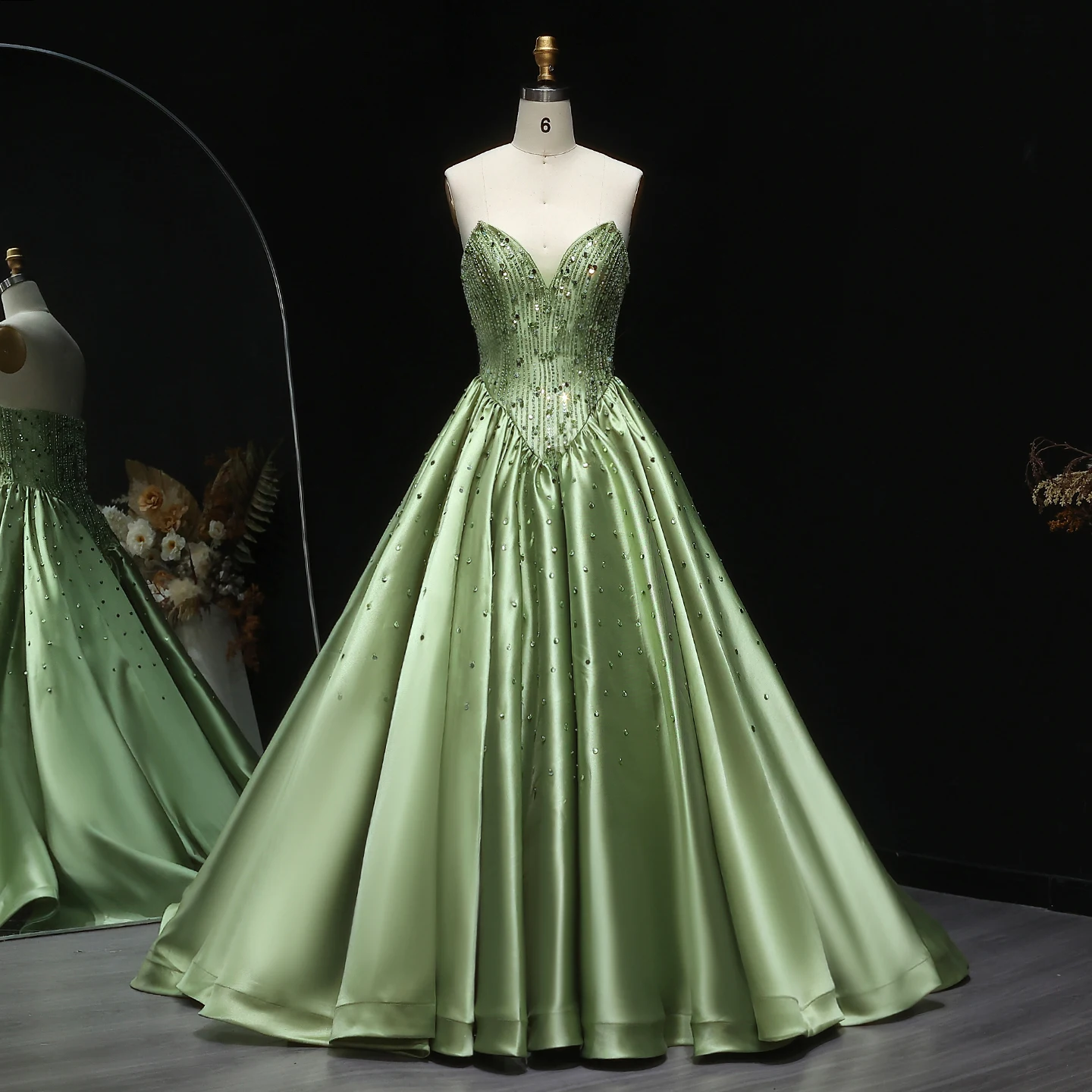 شارون سعيد فستان سهرة أخضر أنيق مطرز على شكل حرف V ثنيات بدون حمالات للحفلات الراقصة للنساء XD011 مخصص #2