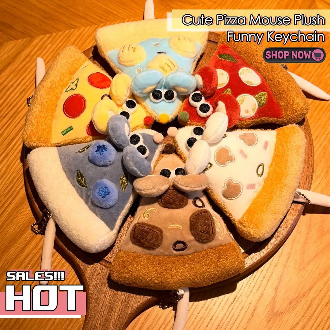 Cute Mouse Plush Keychain Funny Pizza Piece Soft Keyring Birthday Surprise Christmas Halloween Gift for BBF Couple Keychain