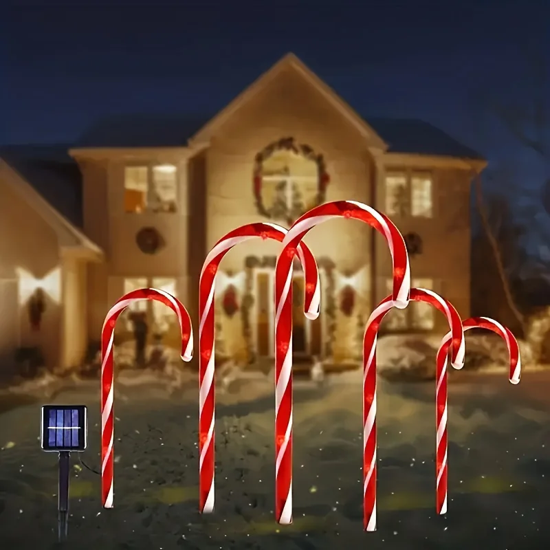 Twinkling Red White Candy Cane Path Marker Lights, Waterproof Outdoor LED Stake Lights for Christmas Party Yard Decoration