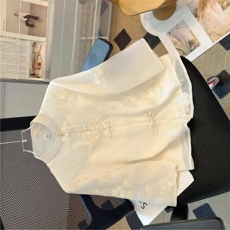 

Women's Chinese Style Buckle Short Coat Summer 2025 Thin Tang Suit Top Embroidered Stand Collar Chic Sunscreen Shirt Clothing