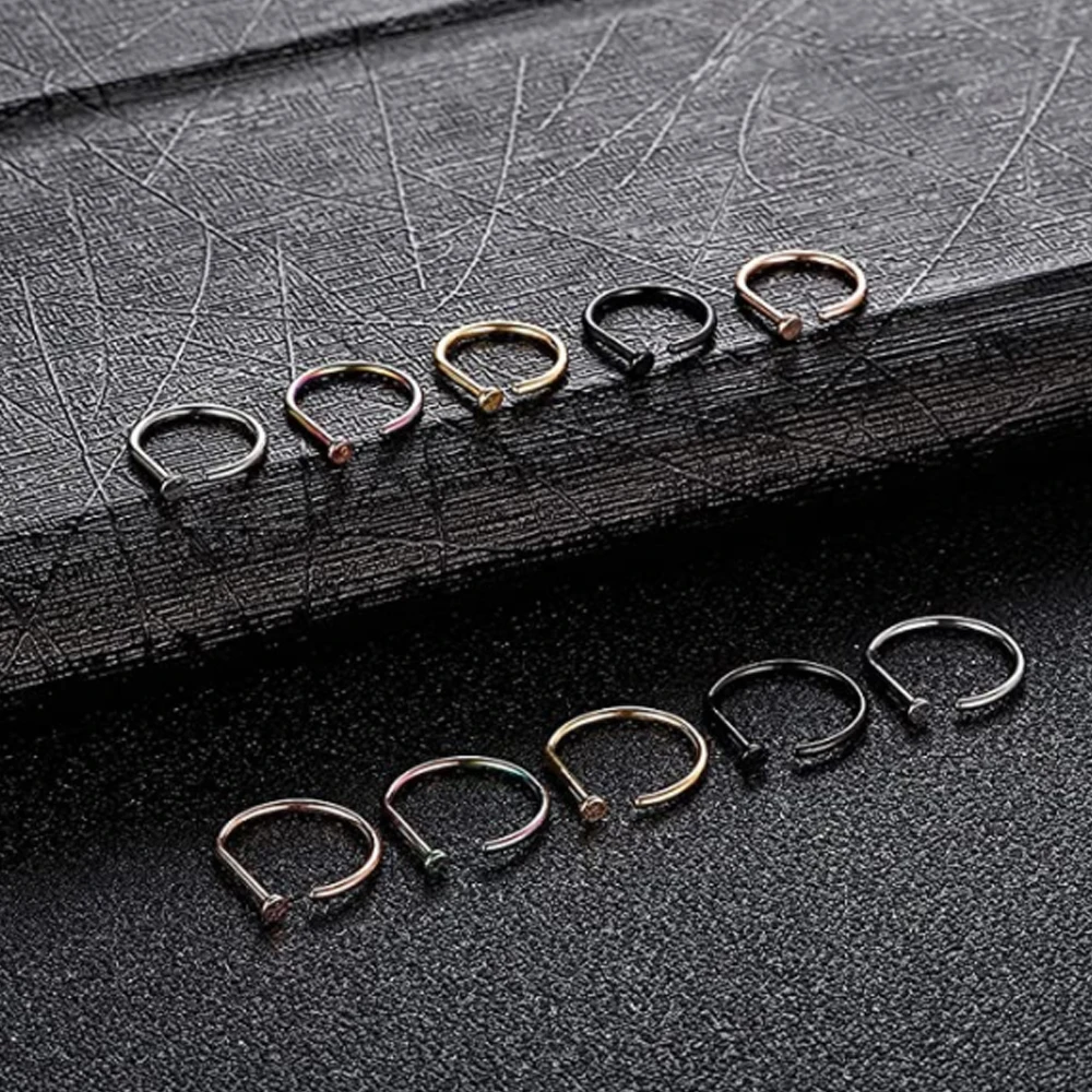 Curved Barbells Fake Nose Piercing 18G D Shaped Tragus Helix Stud Earring Hoop Septum Stainless Steel Ring Nostril Body Jewelry