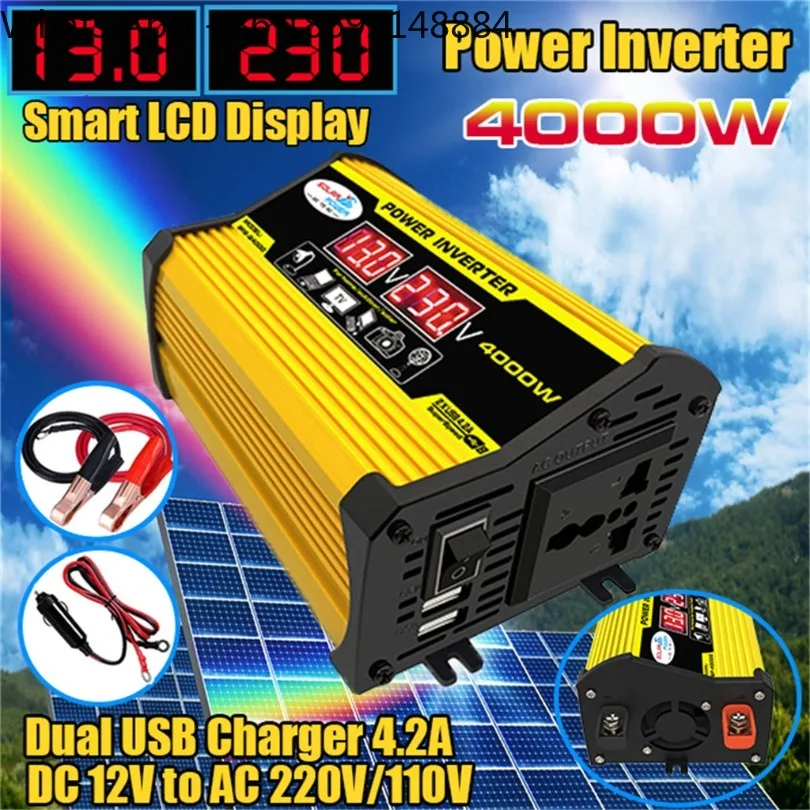Car Inverter Converter 12V220V/110V4000W Dual USB Voltage Display