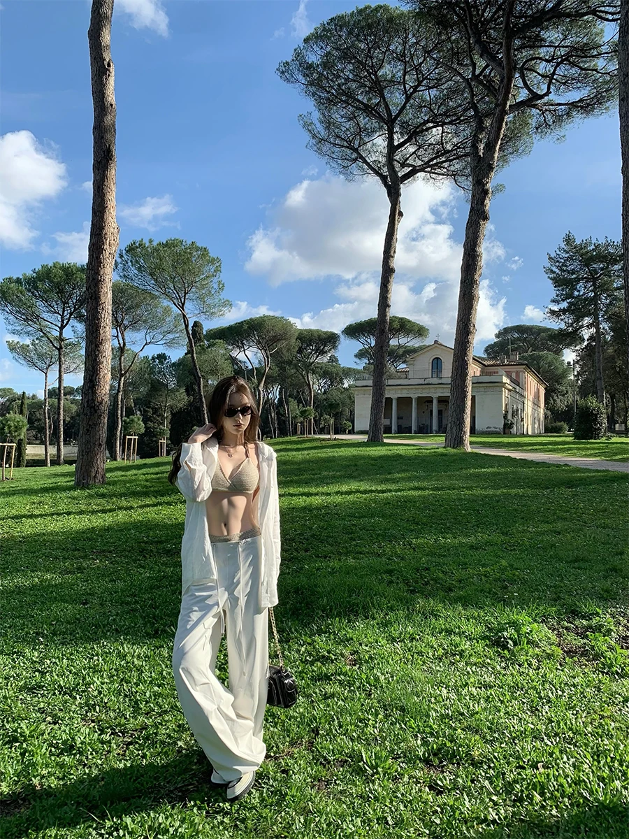 

Good Morning Fan Fan Lightweight Leather Bomber Pants Women's Casual Trousers Spring Long Pants Low Waist Workwear Sle