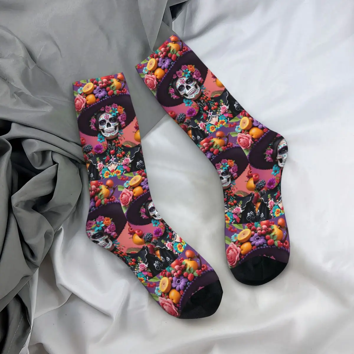 

Чулки для экипажа, День мертвых, сахарный череп, мексиканские носки для девочек, забавные длинные носки, аксессуары для мужчин и женщин, рождественские подарки