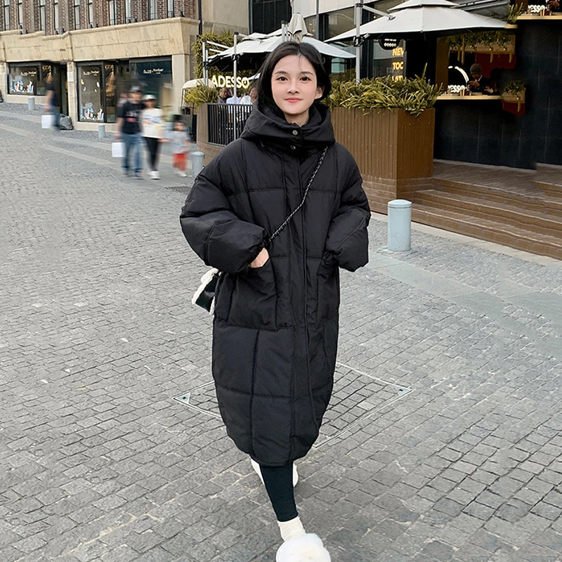 Winter Female Oversized Down Jackets Loose Warm Coats Ladies Fashion Hooded Long Jacket Down Cotton Parkas Women Padded Jacket