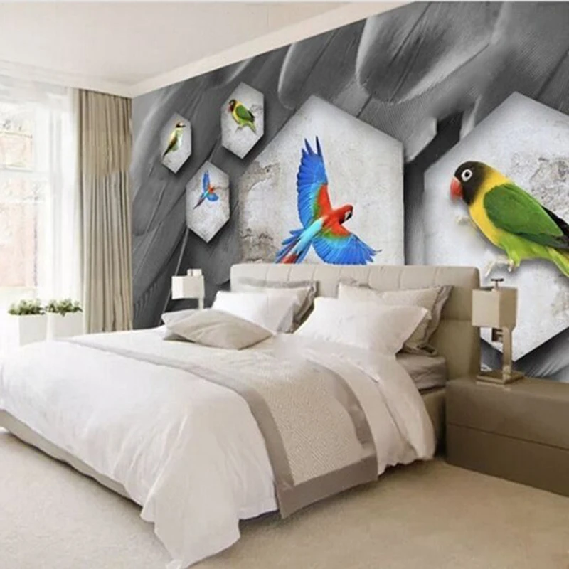 Modern simple elegant and creative parrot feather art TV luxury home decoration background wall Paper painting