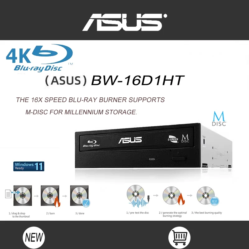 

Asus 16X BW-16D1HT Internal Blu-ray Burner Drive with 1 pc 4K movie(4K RW/NO RETAIL BOX)