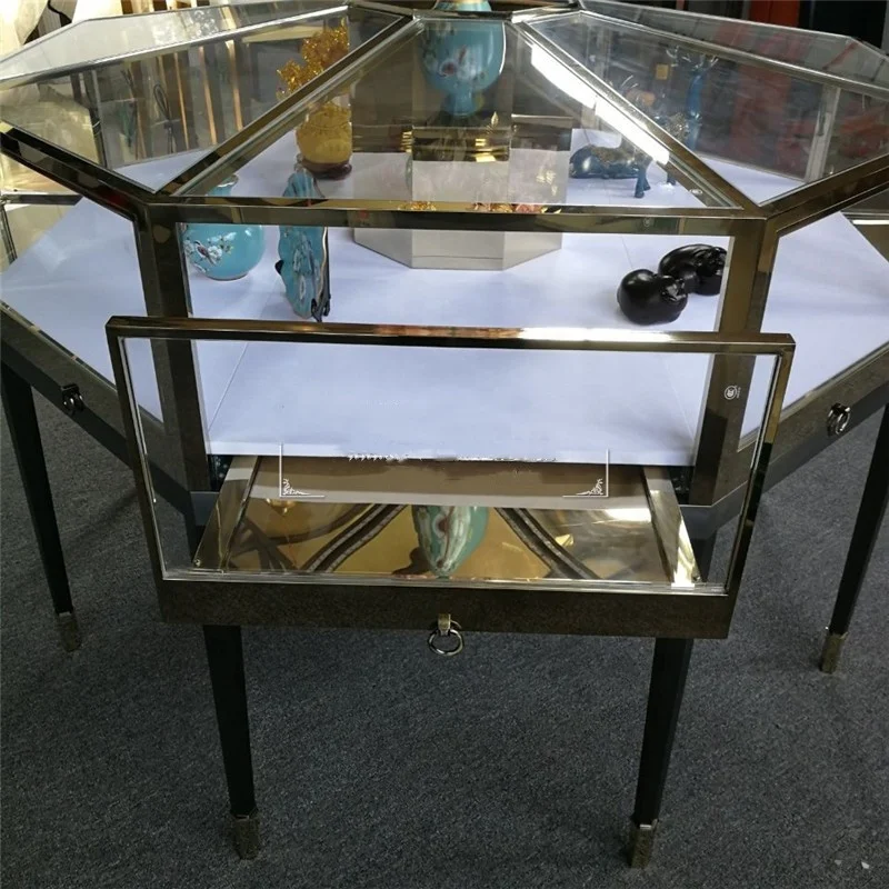 Custom, Luxury Jewelry Store Showcase Metal Round Jewelry Display Glass Cabinet Retail Jewelry Store Furniture