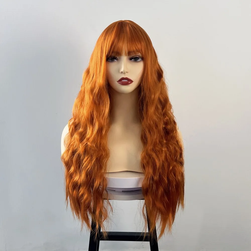 Sweet and cool girl's beautiful hairstyle, New Year's hot selling casual wig, orange curly hair