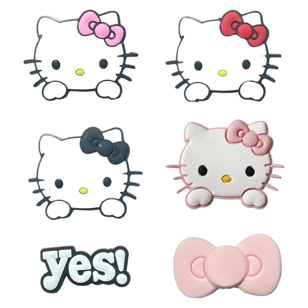 4/6PCS Cartoon Multi colored bow hellokitty Shoe Charm PVC bag clog Wristband Decor Buckle Sandal Detachable Waterproof Gift