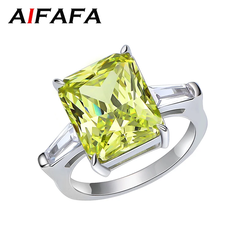 

AIFAFA 100% 925 Sterling Silver Glisten High Carbon Diamond 10*12mm 12 Color Gemstone Wedding Ring For Women Fine Jewelry