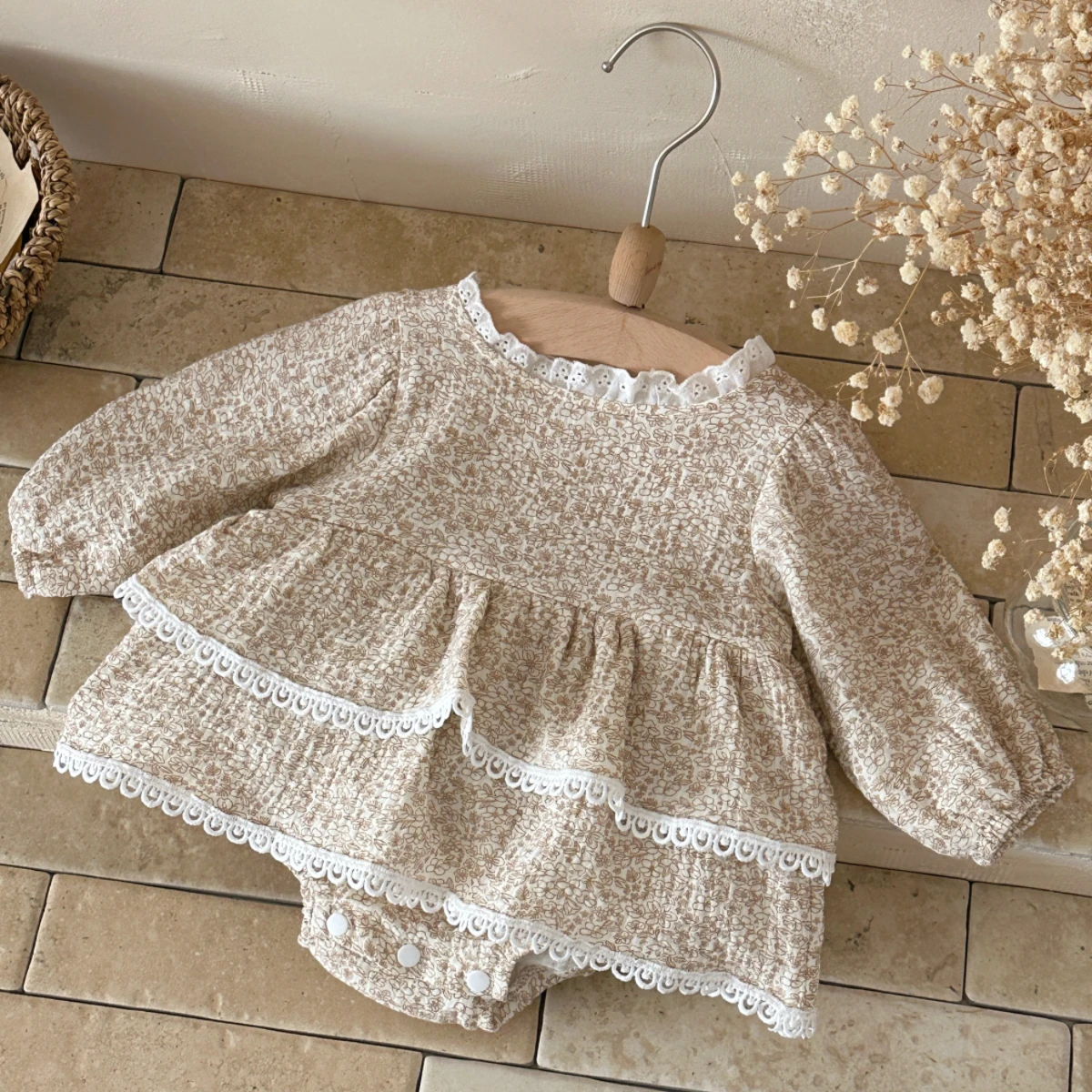Sweet Cute Baby Girls Long Sleeve Flower Printing Princess Dress Summeer Baby Girls Round Neck  Dress Children Clothes Dress