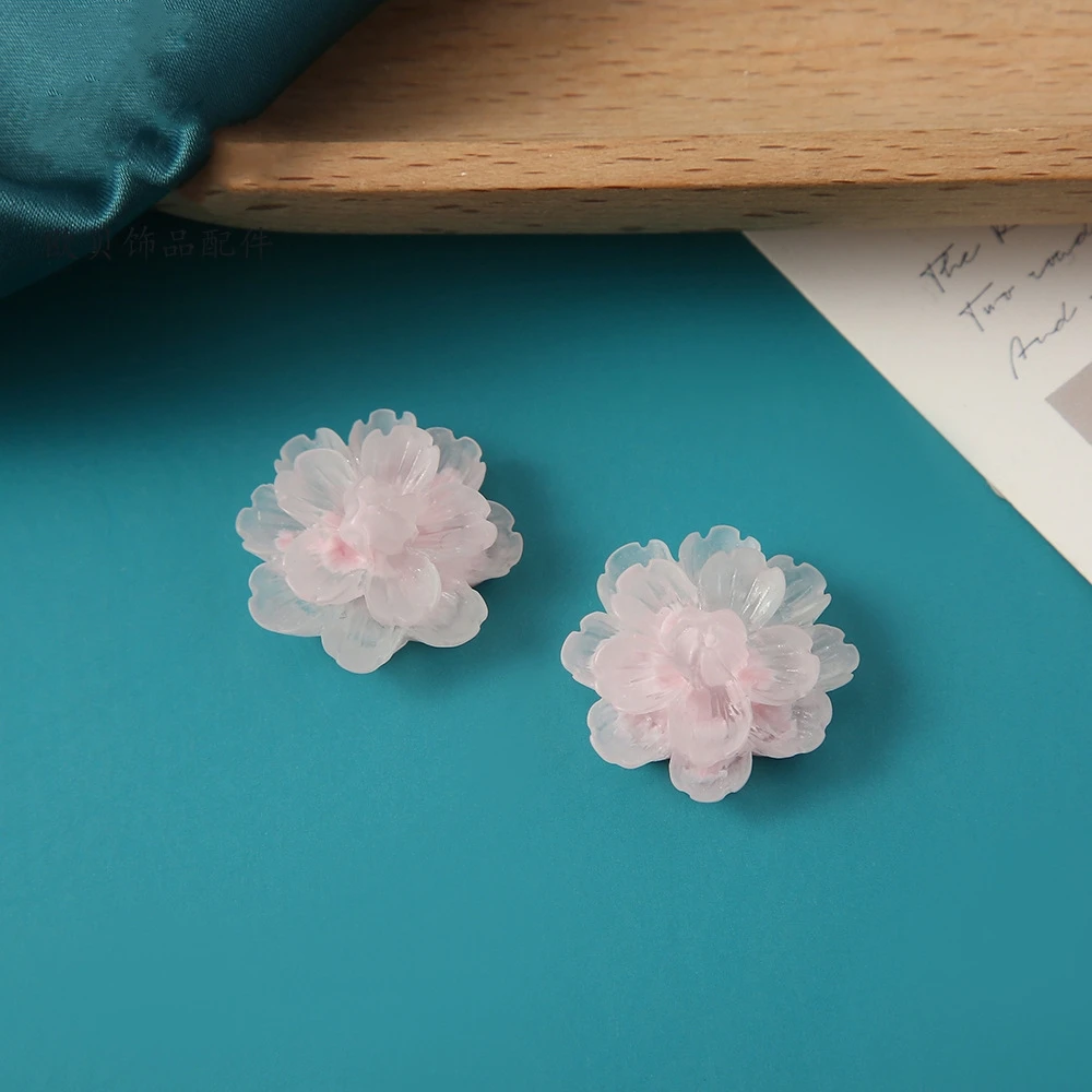 Big Transparent Ice Double Layers Flower Stud Earring Female Sweet Pink Blue Resin Jewelry Wedding Best Friend Christmas Gift