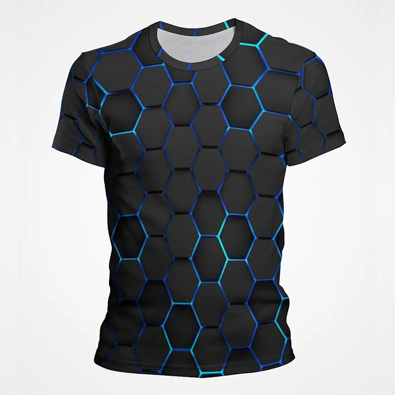 

3d Print Hexagon Honeycomb Hive Graphic T Shirts Men Summer Short Sleeve Mens Tee Tops Plus Size Casual Tshirt Men Clothing