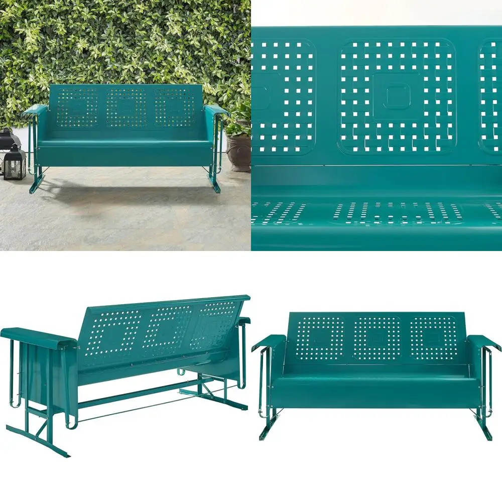 

Bates Retro Metal Outdoor Soa Glider, 3-Person Rocking Patio Bench or Porch, Deck, Turquoise Gloss