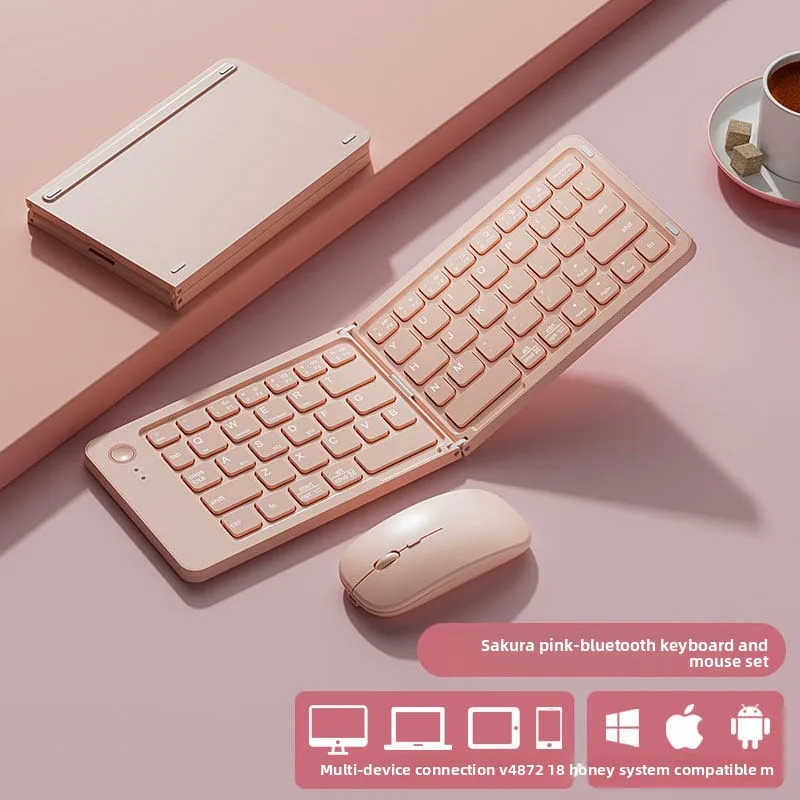 Three Bluetooth Connect Folding Keyboard Mouse Set for IOS/AndroidWindows Portable Tablet Phone Computer Candy Wireless Keyboard
