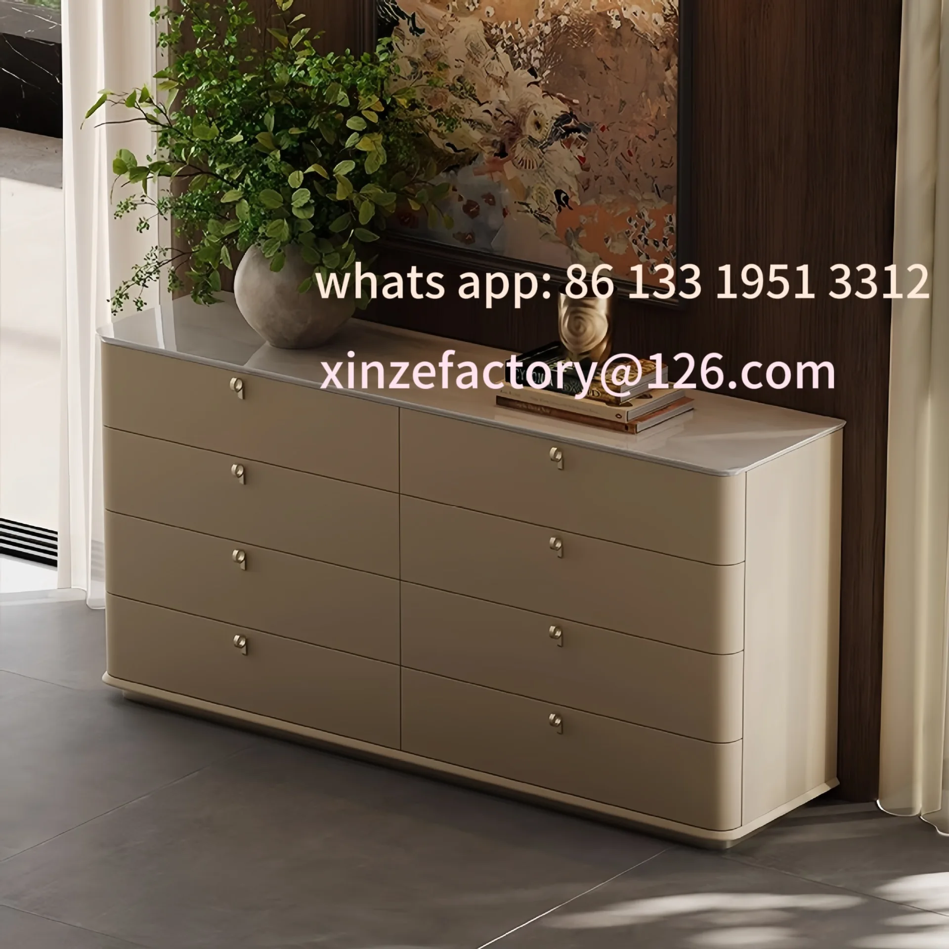 

Customizable French light luxury living room eight-bucket cabinet Italian luxury stone storage cabinet Entrance cabinet Villa ma