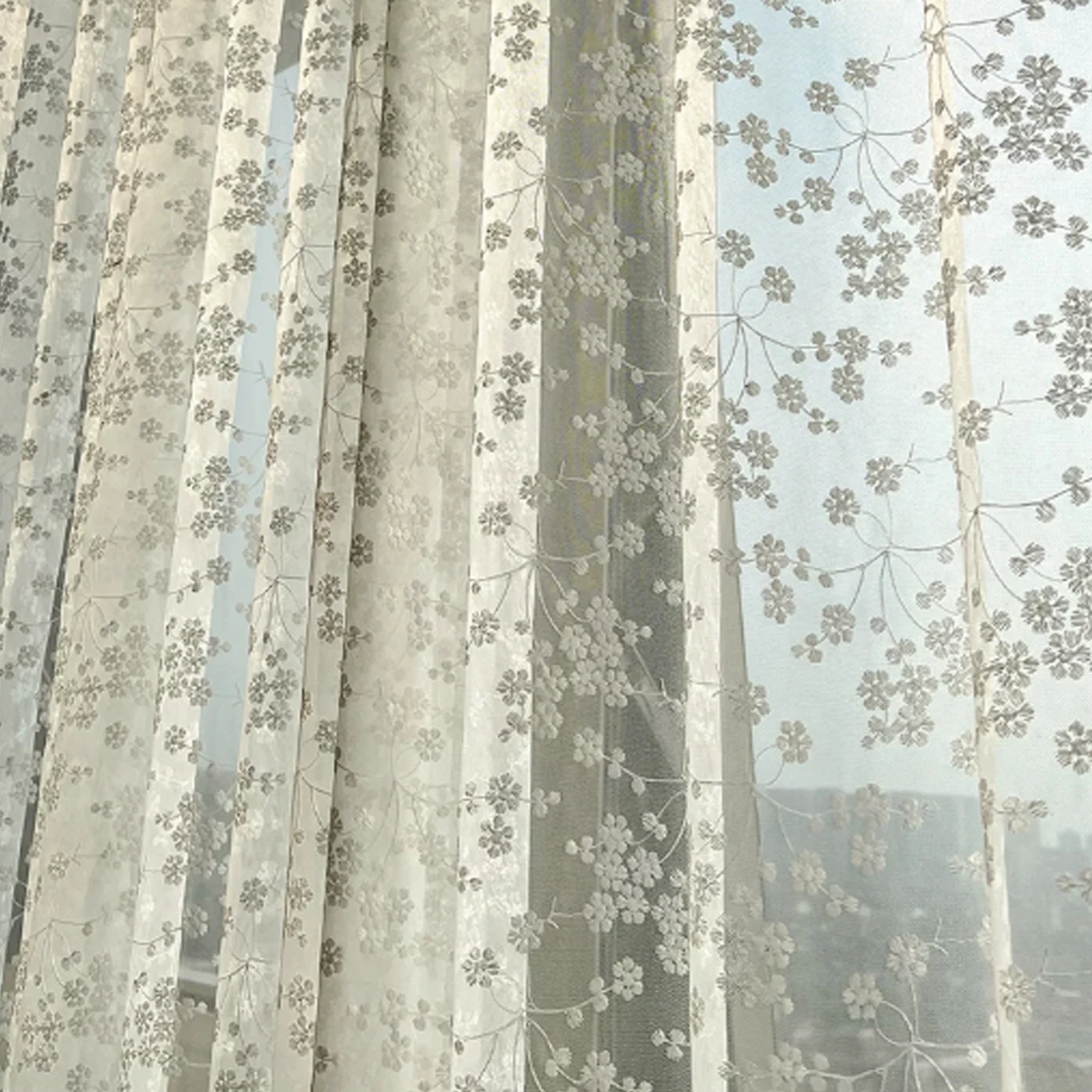 1pc Small Fresh Lace Curtain, Balcony Bay Window Living Room, Transparent Not See Through, Sheer Country Style, Trend