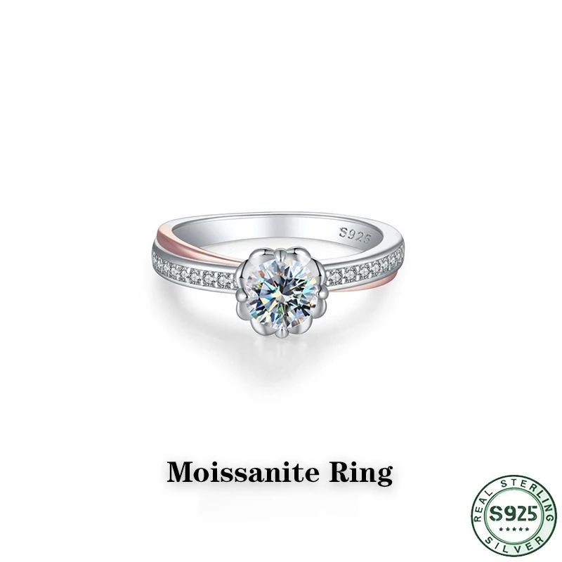Hot selling moissanite pure silver ring, niche design color separation electroplating 100% S925 pure silver ring wedding jewelry